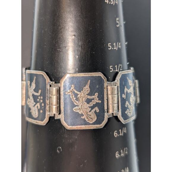Vintage Siam Niello Sterling Silver Signed BB Sterling Panel Link Bracelet - Picture 6 of 7